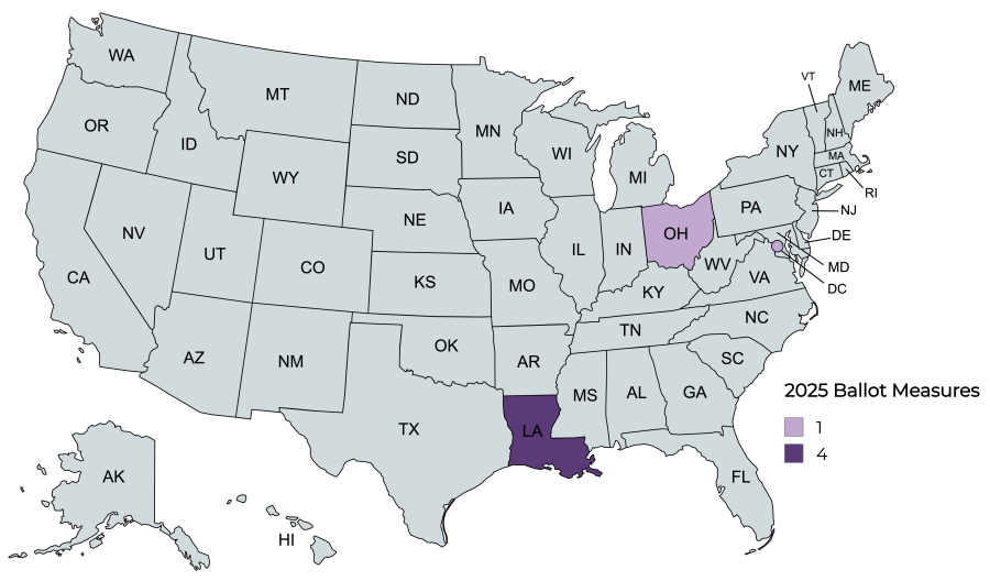 As of January 10, there are five confirmed measures on statewide ballots this spring in Louisiana and Ohio.