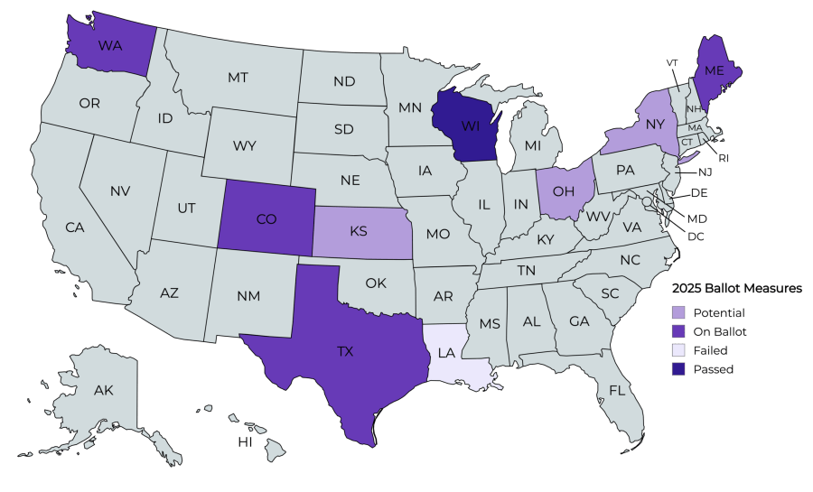 As of May 16, there are ten measures confirmed for the November 4 ballot in Colorado, Maine, Texas, and Washington. BISC is currently tracking 49 other measures that continue to vie for the 2025 ballot and one that has been certified to the Maine legislature. 